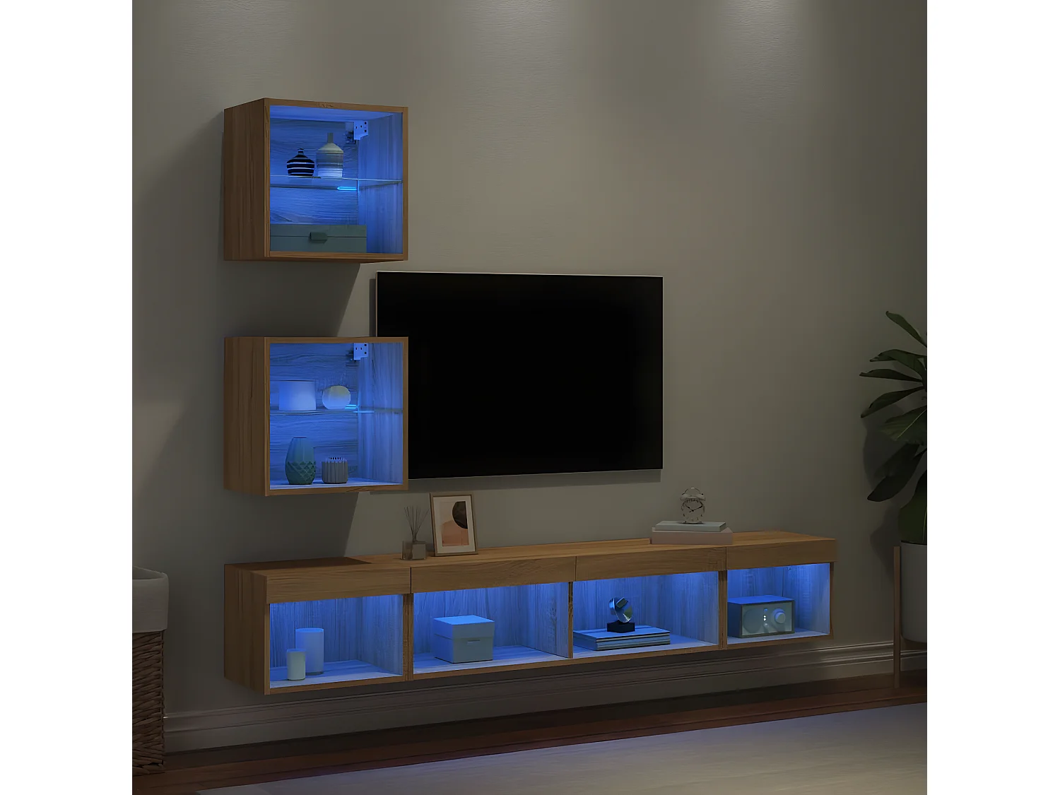 5pcs móveis parede p/ TV c/ LEDs deriv. madeira carvalho sonoma PT185824