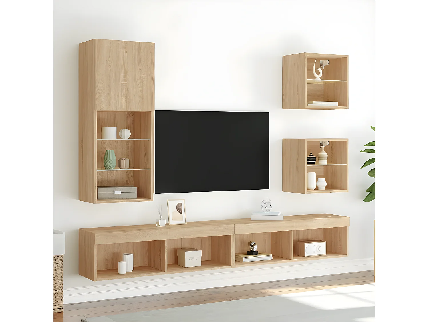 5pcs móveis parede p/ TV c/ LEDs deriv. madeira carvalho sonoma PT304214