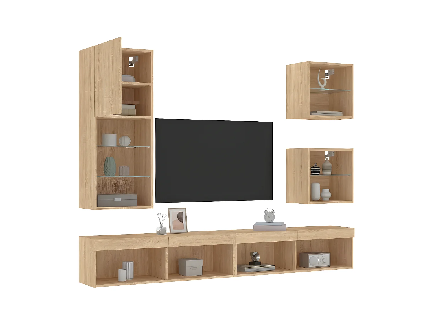 Ensemble de meuble TV avec LED 5 pcs chêne sonoma bois d'ingénierie WET3710