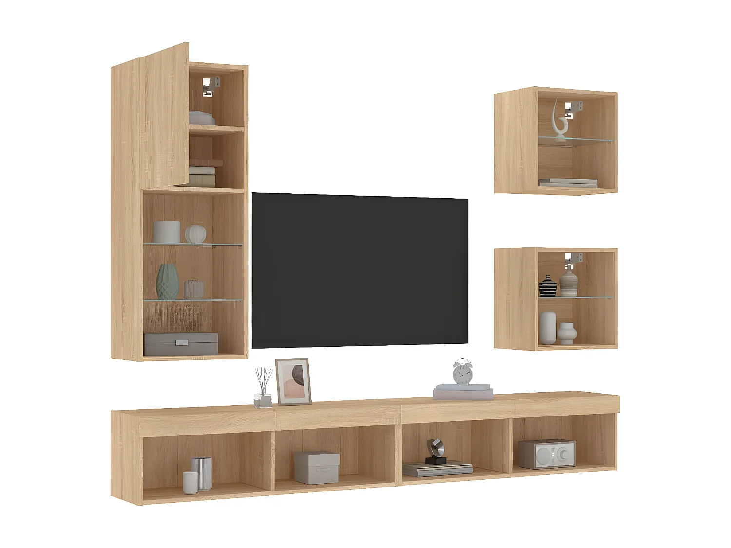 Ensemble de meuble TV avec LED 5 pcs chêne sonoma bois d'ingénierie WET3710