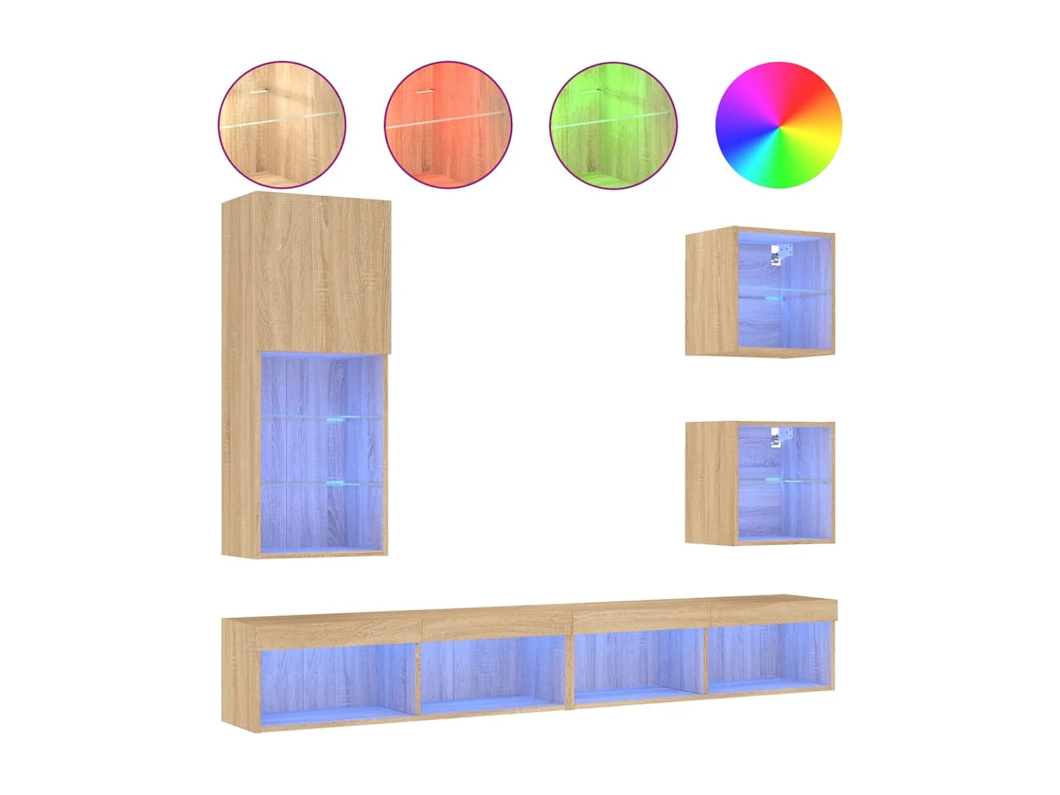 Ensemble de meuble TV avec LED 5 pcs chêne sonoma bois d'ingénierie WET3710