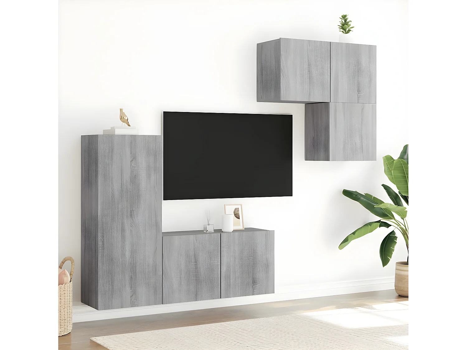 4 pcs móveis de parede p/ TV derivados de madeira cinza sonoma PT547626
