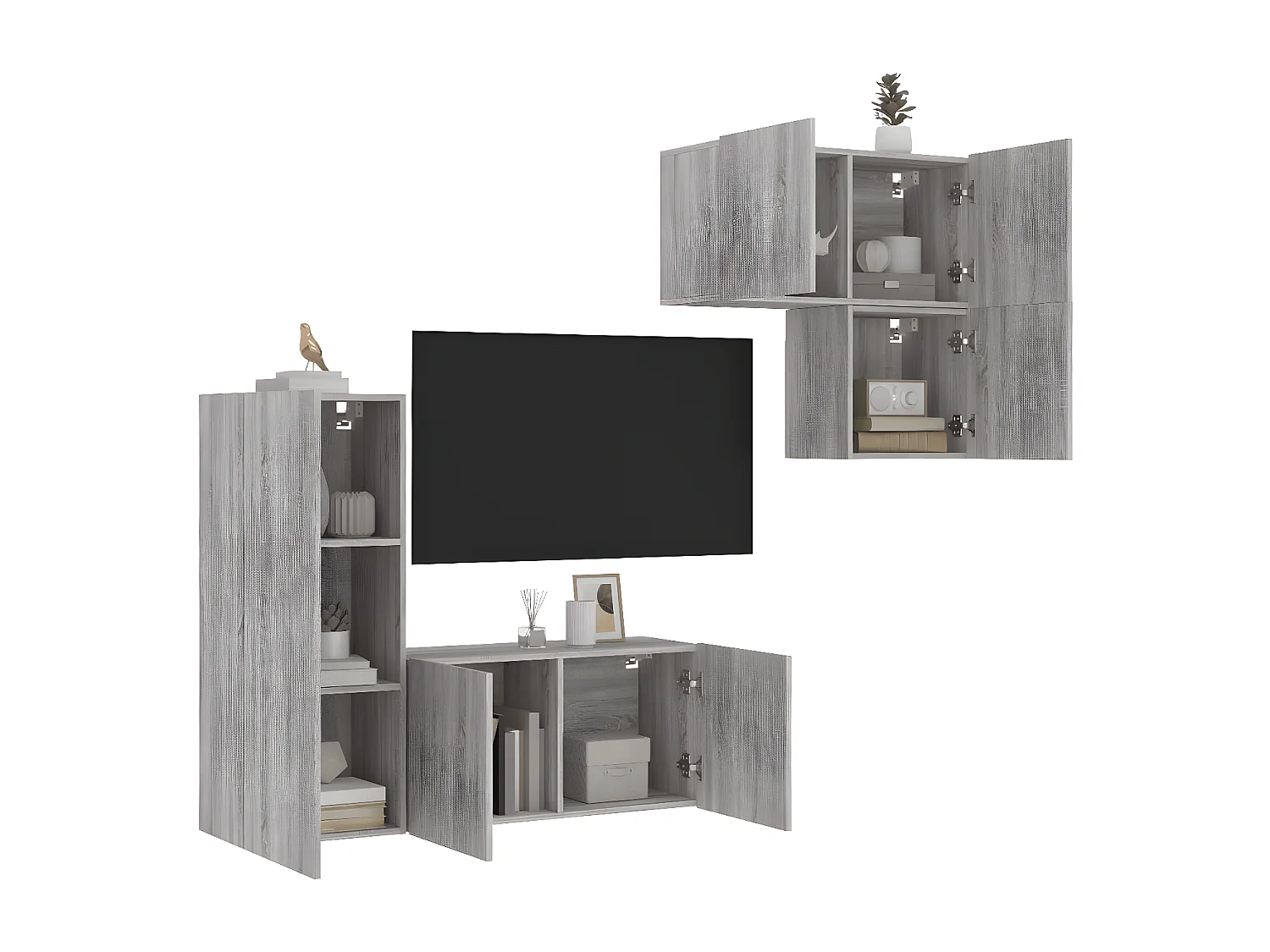 Mobili TV | Armadietti TV a Muro 4pz Grigio Sonoma in Legno Multistrato
