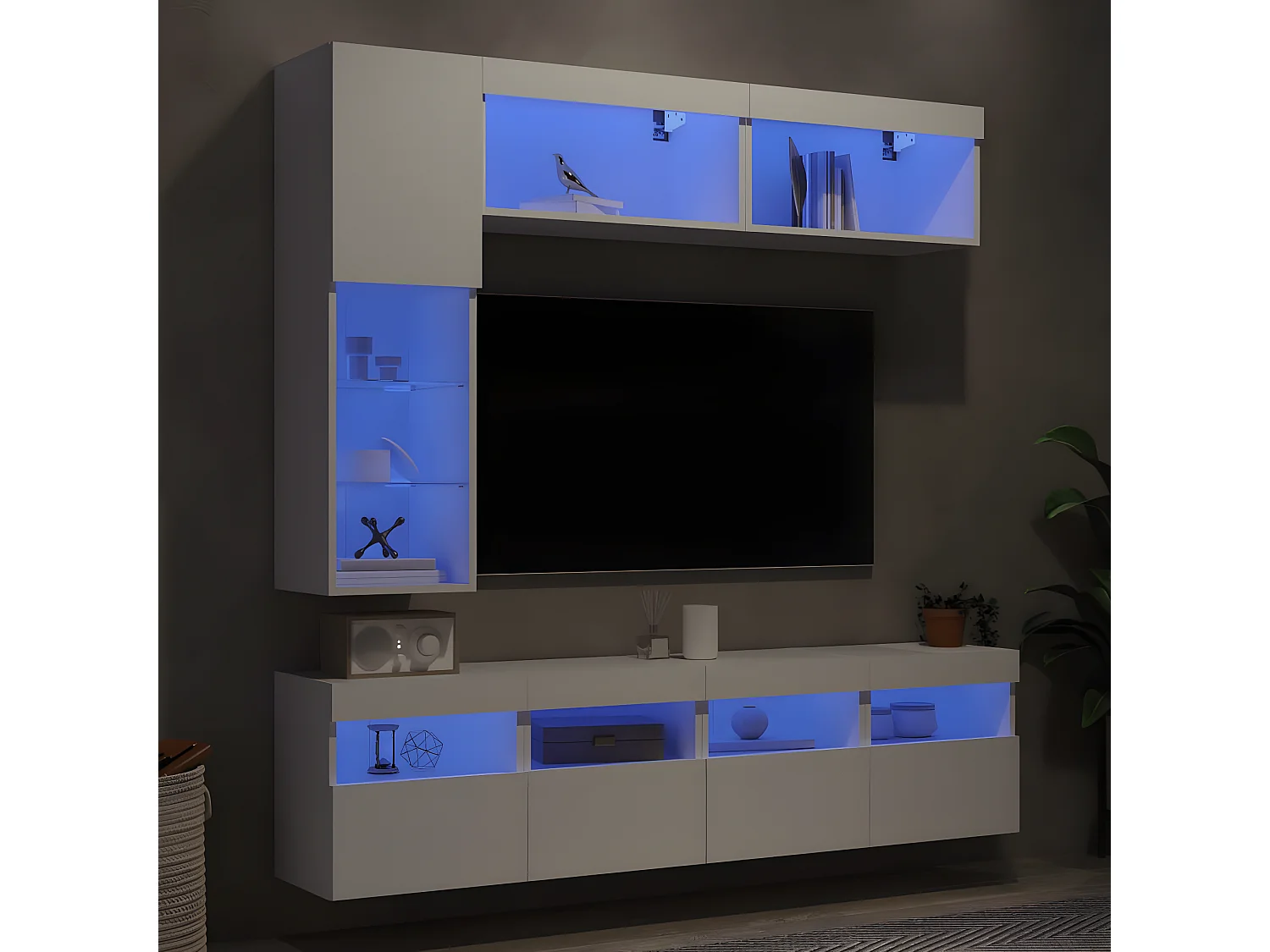 Ensemble de meubles TV muraux 7 pcs avec lumières LED blanc WET7723