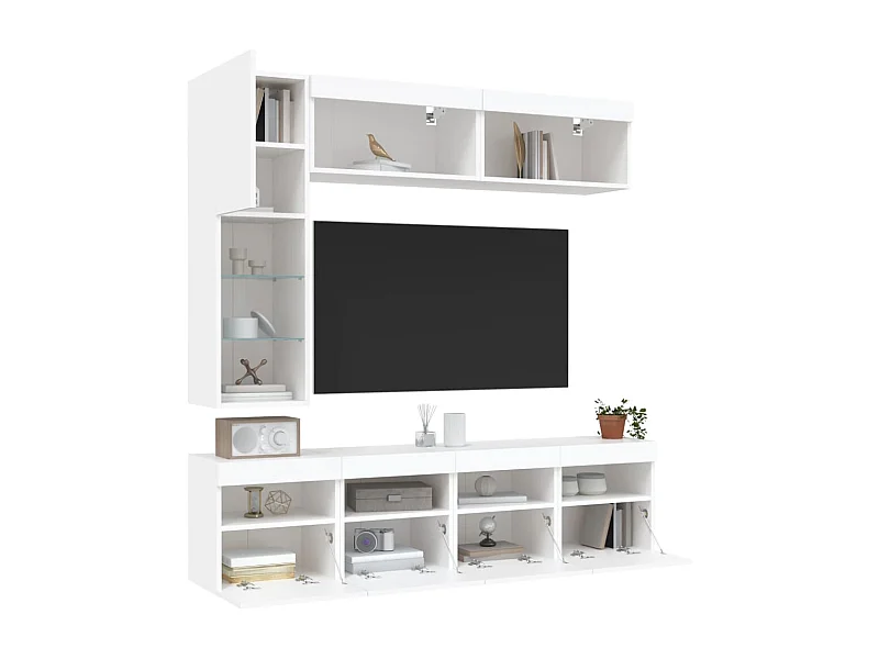 Ensemble de meubles TV muraux 7 pcs avec lumières LED blanc WET7723