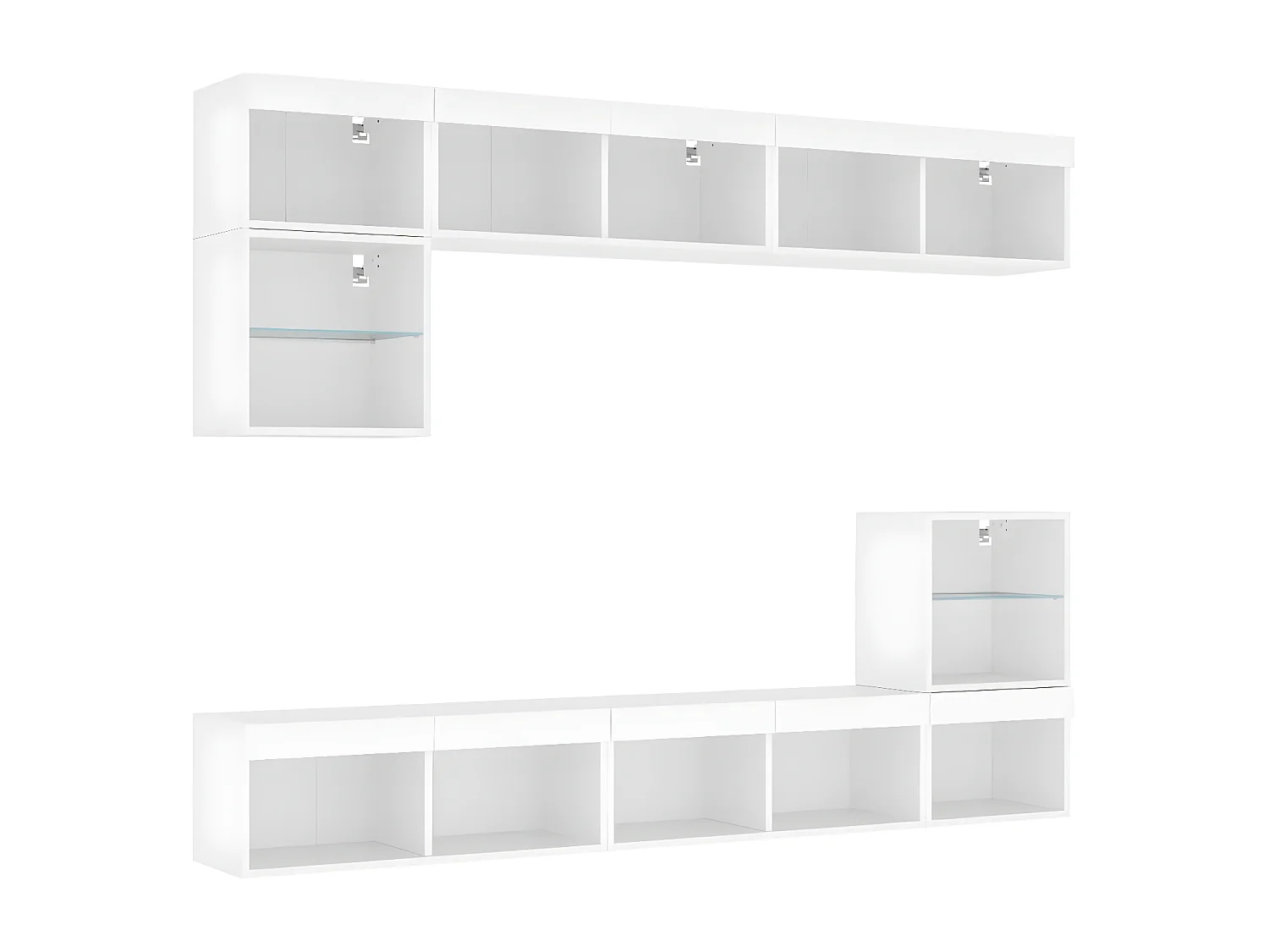 8pcs móveis de parede p/ TV c/ LEDs derivados de madeira branco PT992554