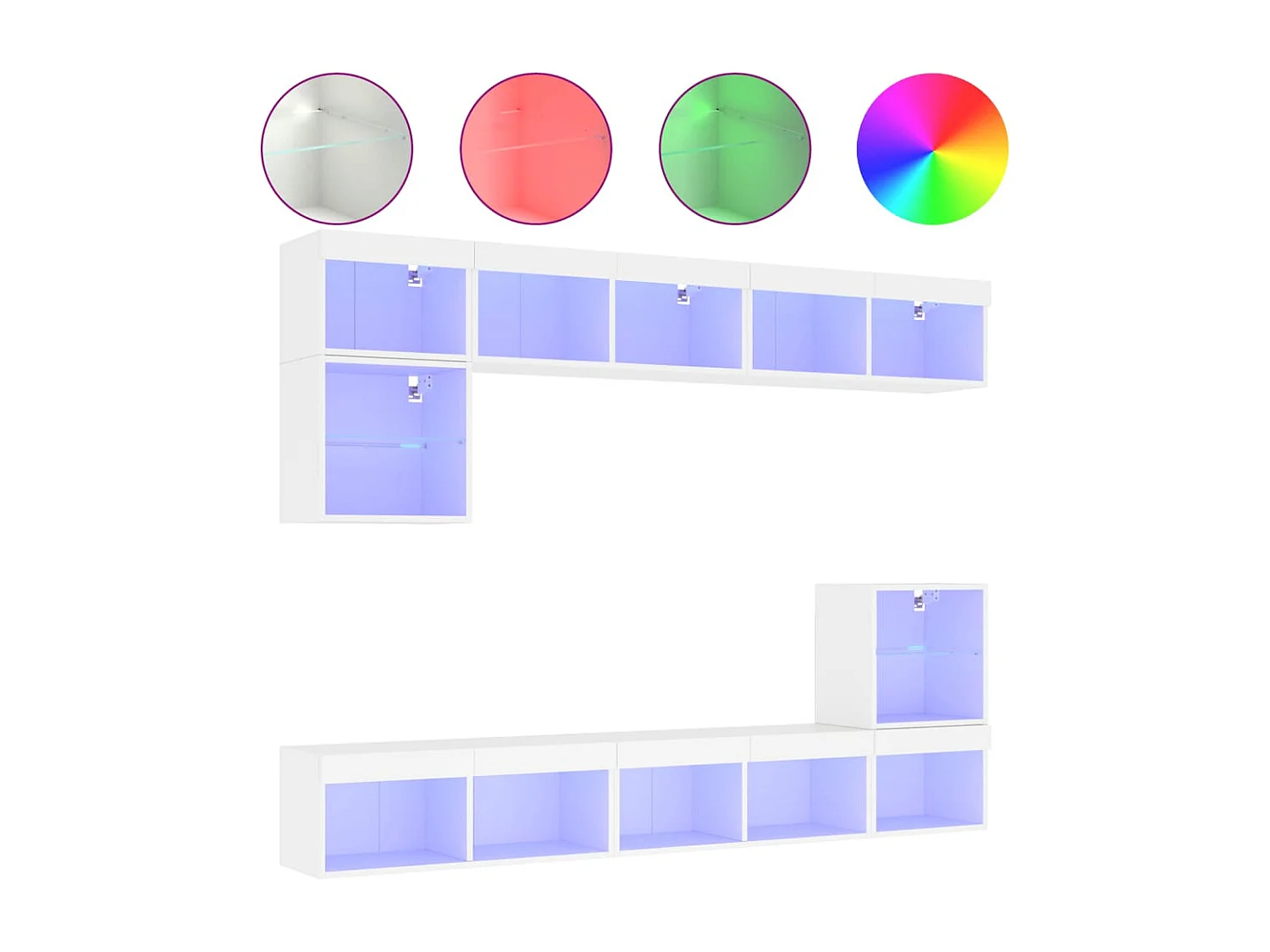 8pcs móveis de parede p/ TV c/ LEDs derivados de madeira branco PT992554