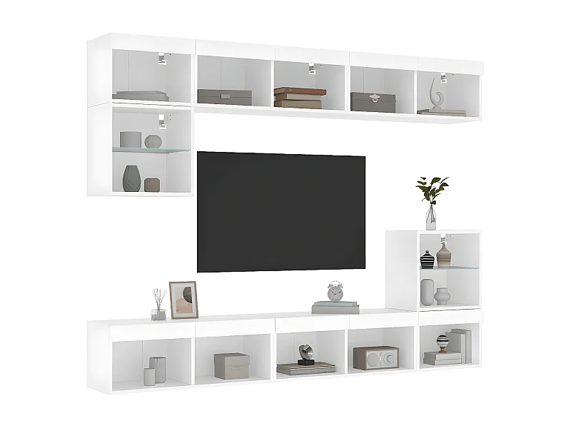 Ensemble de meuble TV avec LED 8 pcs blanc bois d'ingénierie WET8401