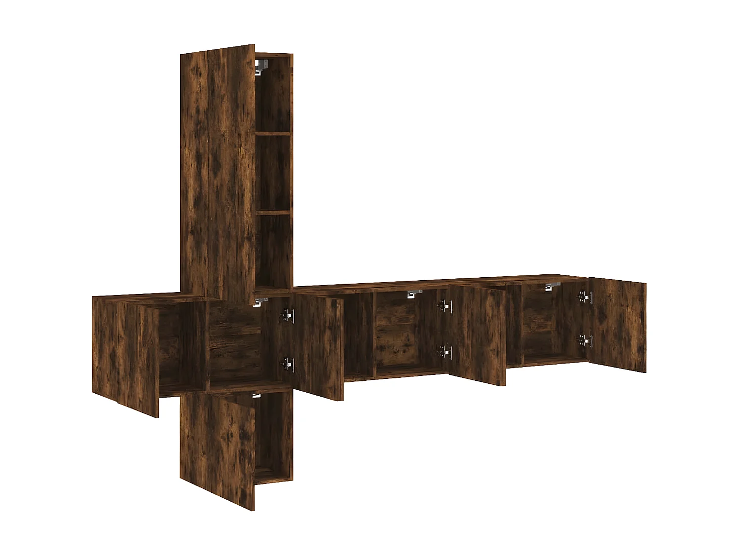 Muebles TV de pared 5 pzas madera ingeniería roble ahumado ES51048