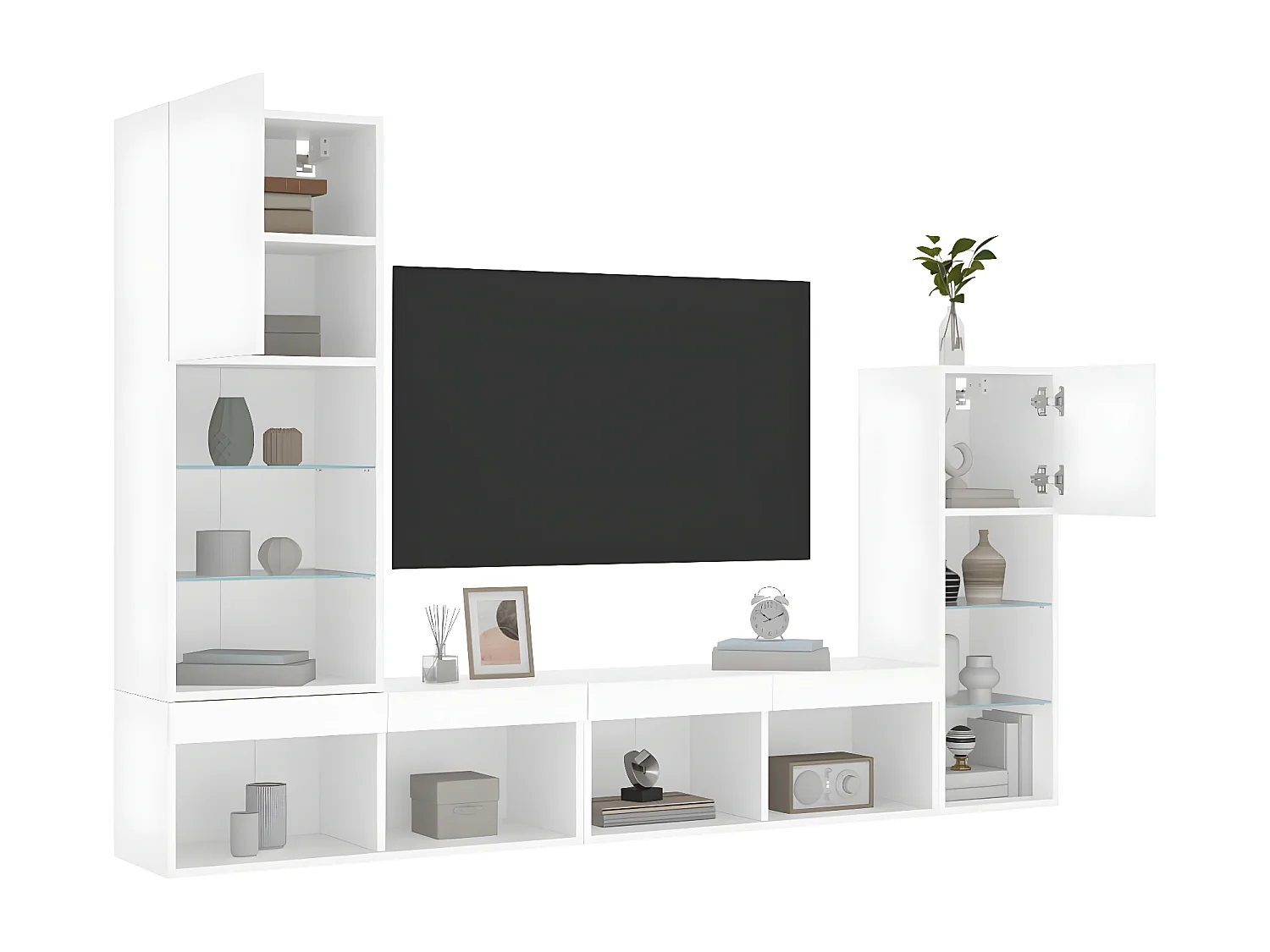 Ensemble de meuble TV avec LED 4 pcs blanc bois d'ingénierie WET9216
