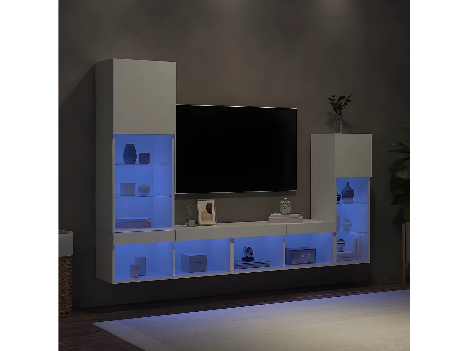 Ensemble de meuble TV avec LED 4 pcs blanc bois d'ingénierie WET9216