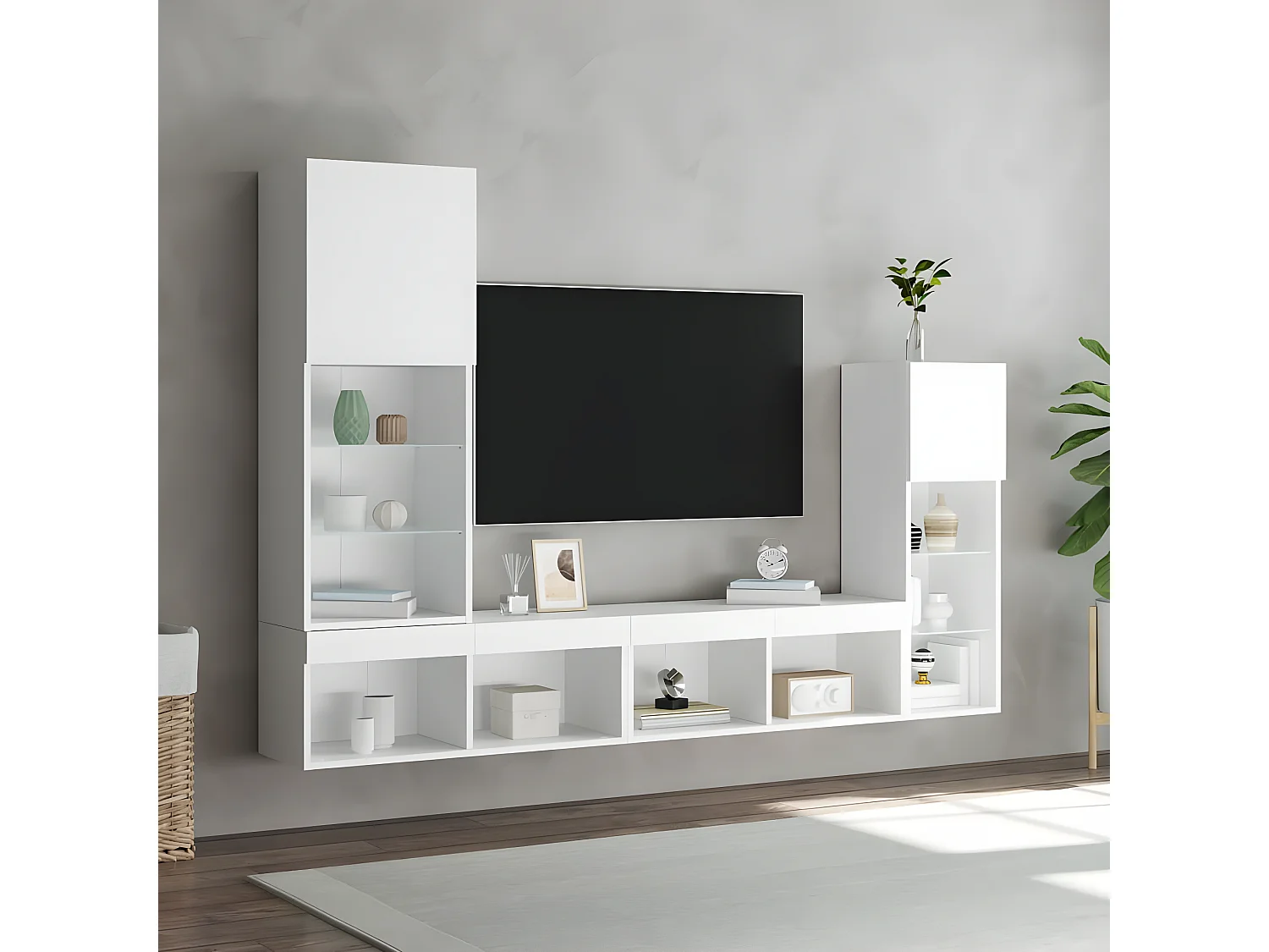 Ensemble de meuble TV avec LED 4 pcs blanc bois d'ingénierie WET9216