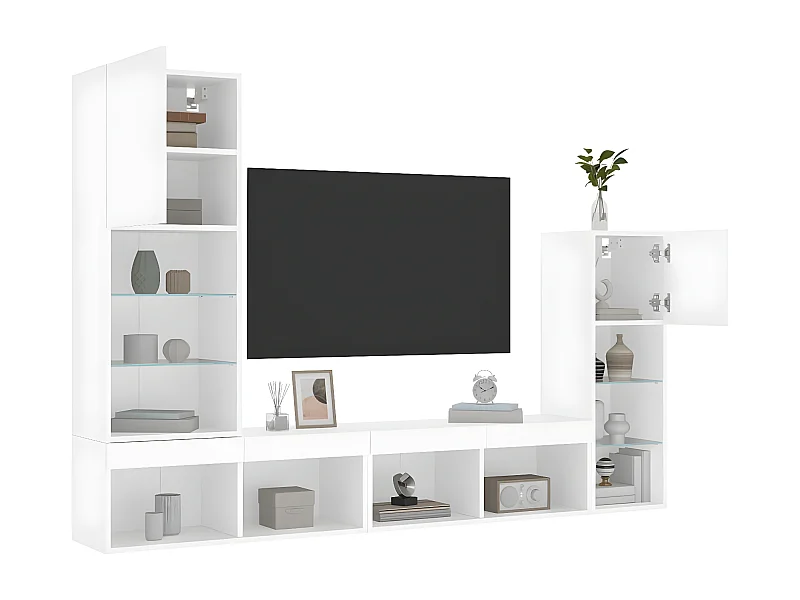 Muebles TV de pared con LED 4 pzas madera ingeniería blanco ES31558