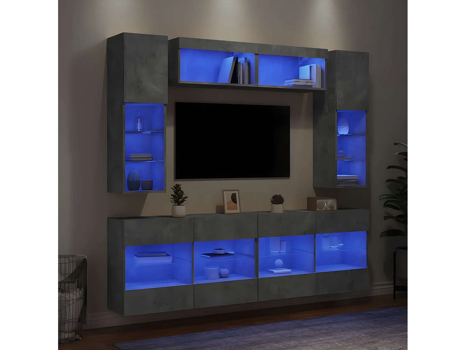 Muebles TV de pared con luces LED 6 piezas gris hormigón ES38211