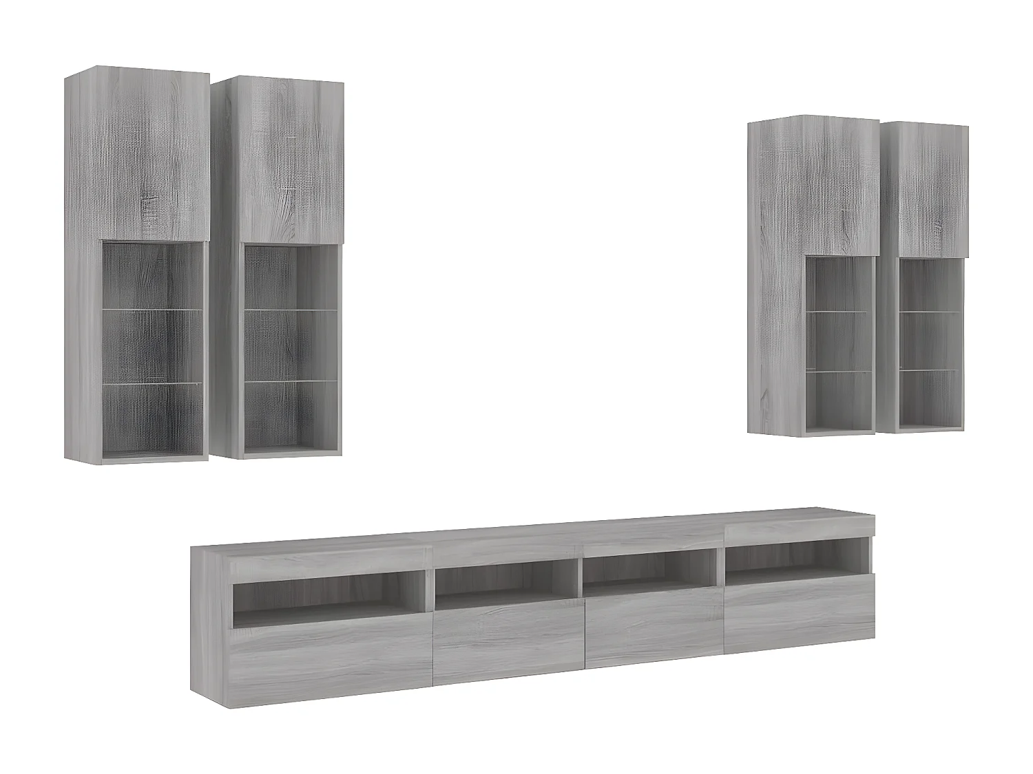 Muebles TV de pared con luces LED 7 piezas gris sonoma ES32260