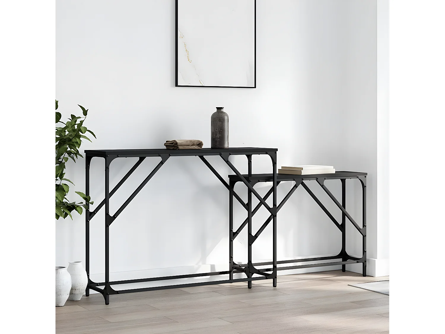 Tables console gigognes 2 pcs noir bois d'ingénierie GHR96712