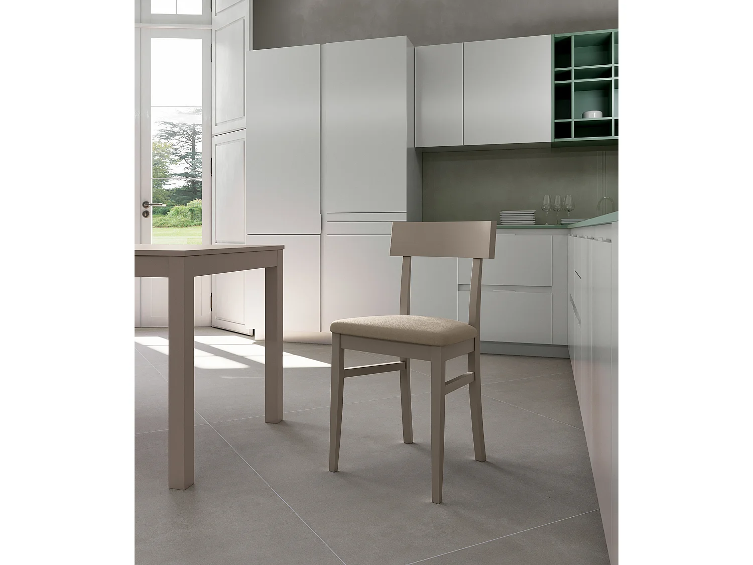 Monaco - Stoel in duifgrijs gelakt hout eco-leer 2 st