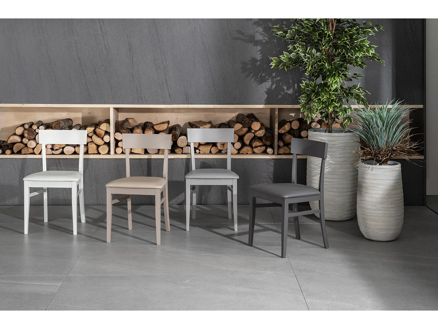 Monaco Chaise en éco-cuir en bois laqué gris tourterelle 2 pcs