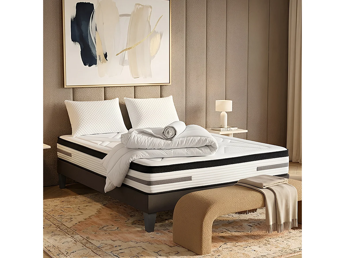 Ensemble Venus 90x190 cm Matelas Mousse + Sommier Métal - Blanc