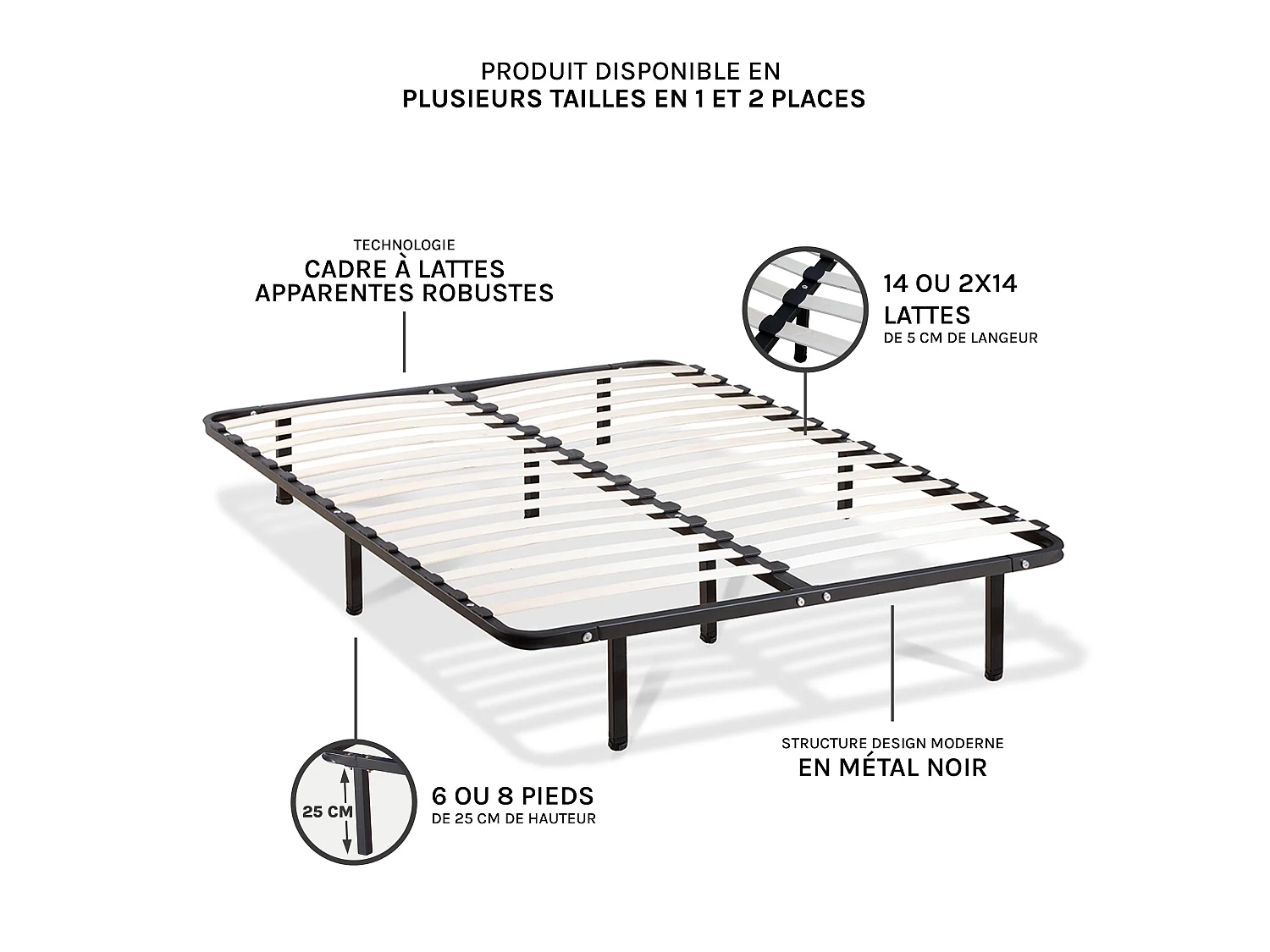 Ensemble Venus 90x190 cm Matelas Mousse + Sommier Métal - Blanc
