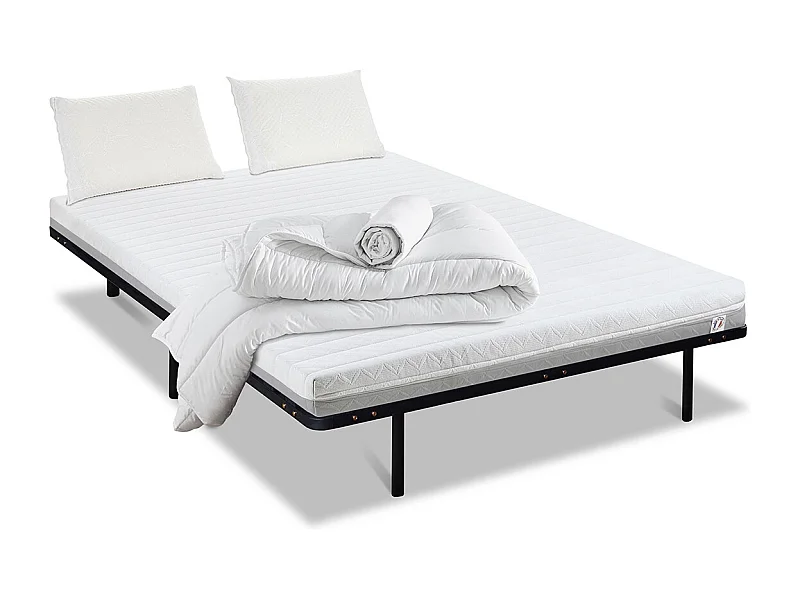 OLYMPE LITERIE | Pack Prêt à dormir VENUS 140x200 cm | Matelas Mousse Haute Densité + Sommier Métal + Accessoires