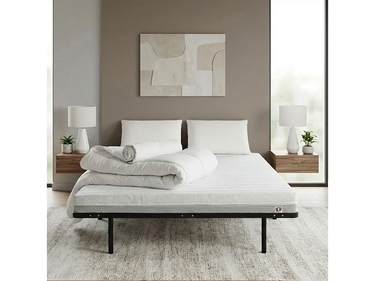 Pack Venus 90x190 cm Matelas Mousse + Sommier Métal + Accessoires