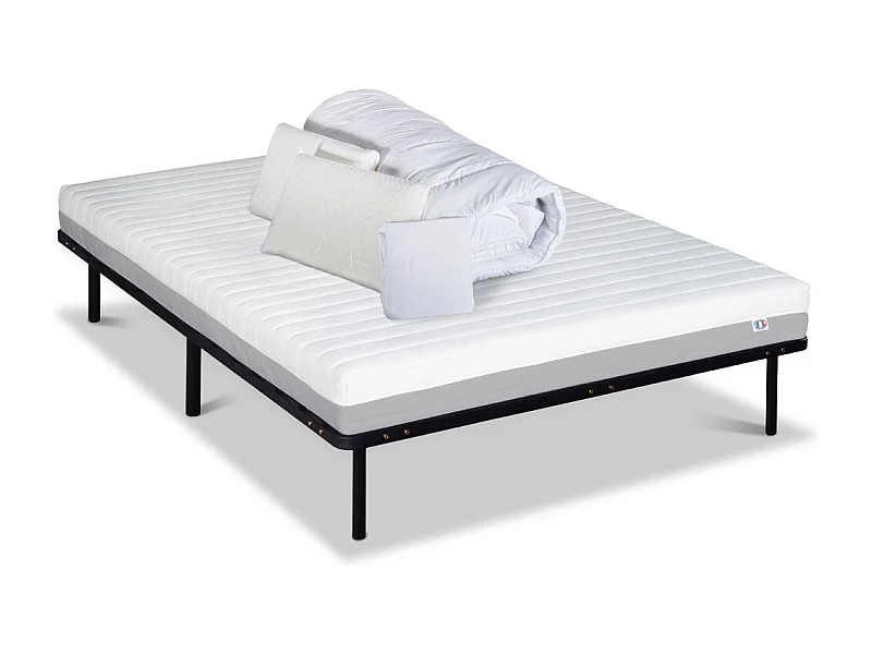 OLYMPE LITERIE | Pack Prêt à dormir VENUS 90x190 cm | Matelas Mousse Haute Densité + Sommier Métal + Accessoires