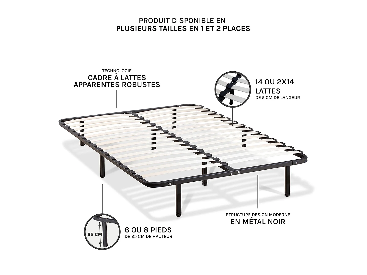 Ensemble Matelas Mousse VENUS avec Cadre à lattes