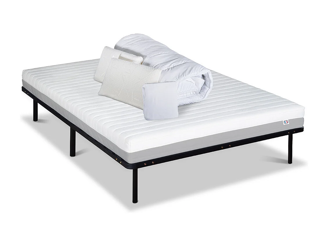 OLYMPE LITERIE | Pack Prêt à dormir VENUS 160x200 cm | Matelas Mousse Haute Densité + Sommier Métal + Accessoires