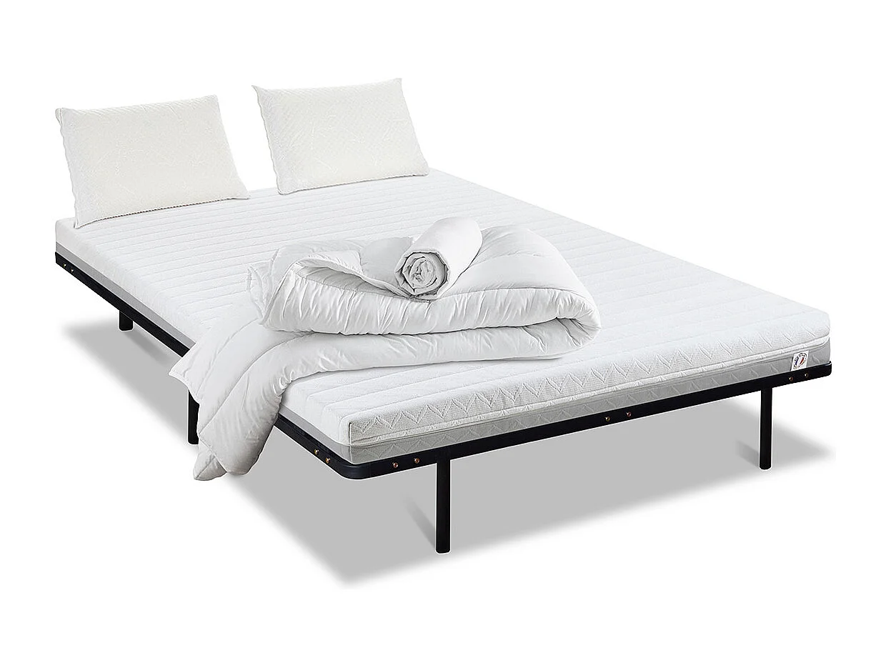 OLYMPE LITERIE | Pack Prêt à dormir VENUS 160x200 cm | Matelas Mousse Haute Densité + Sommier Métal + Accessoires