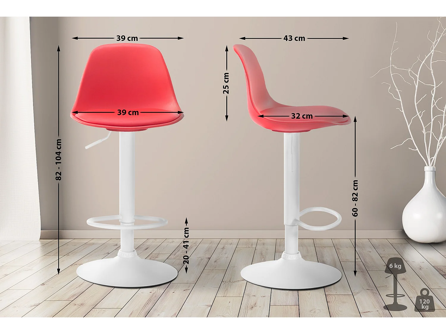 Tabouret de bar - Plastique & Métal - Rouge - Kiel