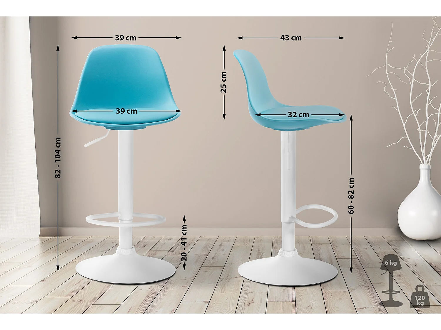 Tabouret de bar - Plastique & Métal - Bleu - Kiel