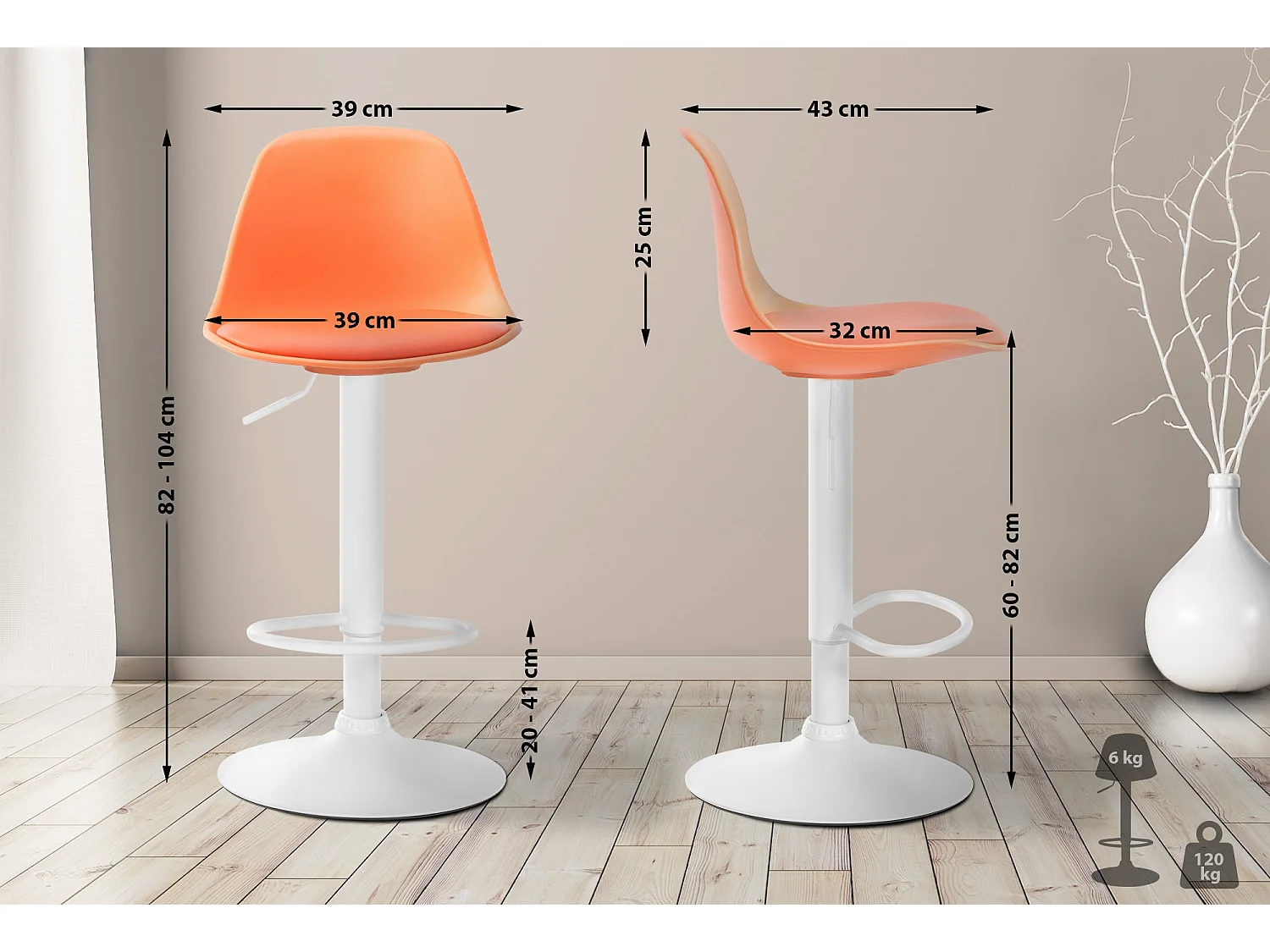 Tabouret de bar - Plastique & Métal - Orange - Kiel