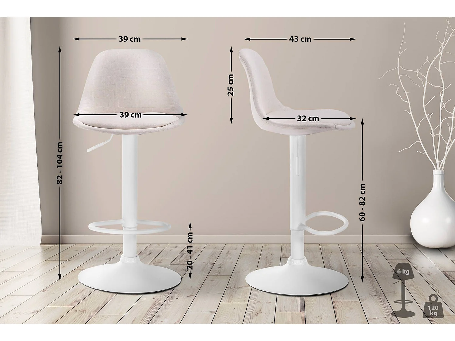 Tabouret de bar - Tissu & Métal - Crème - Kiel