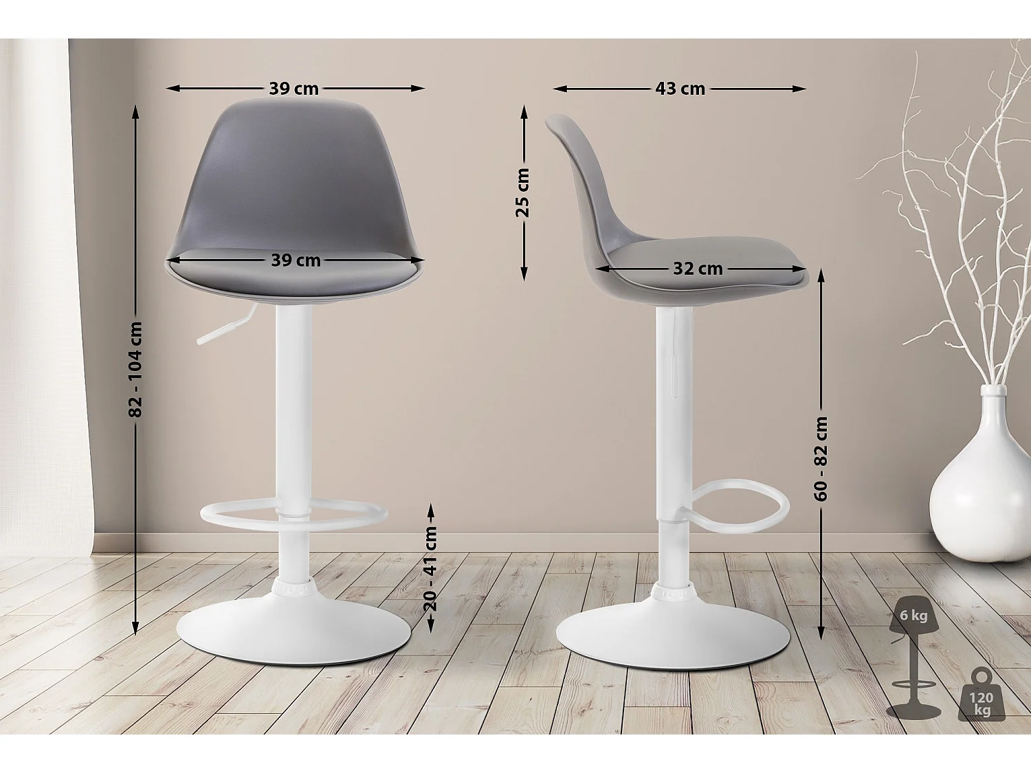 Tabouret de bar - Plastique & Métal - Gris - Kiel