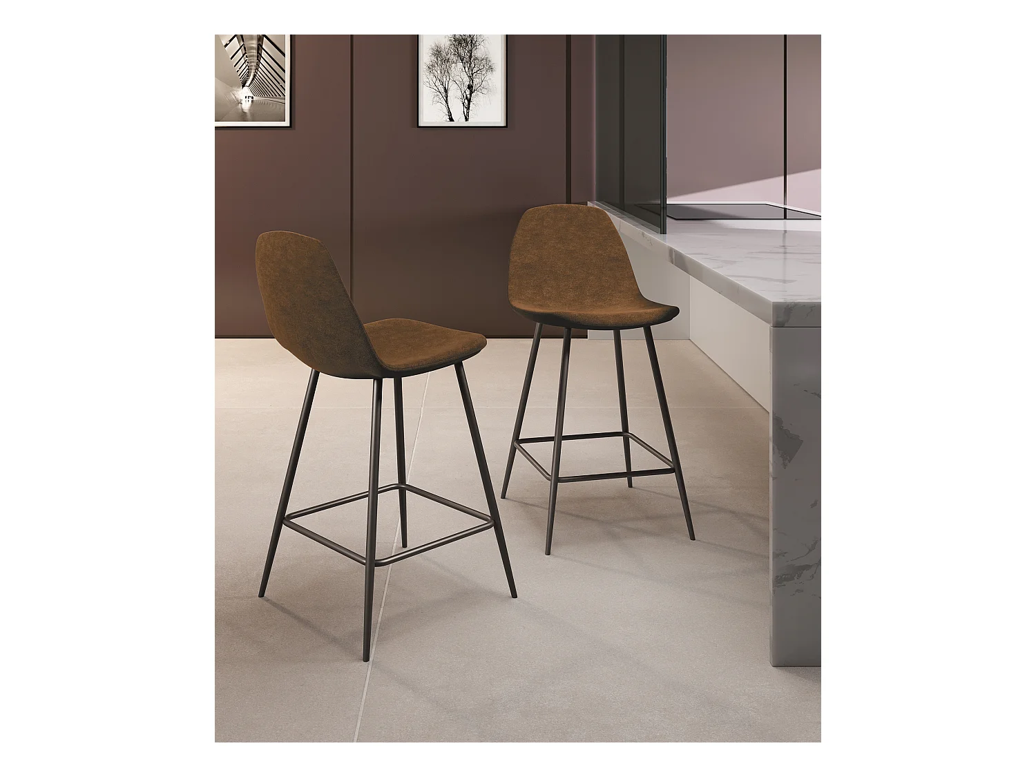 Brigitte - Sgabello in ecopelle marrone - Set da 2 pz