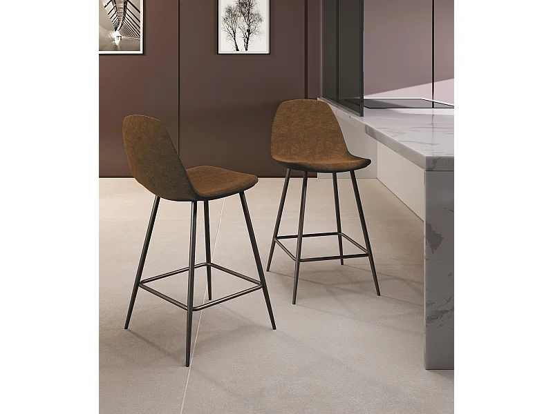 Brigitte - Brauner Hocker aus Öko-Leder - 2er-Set