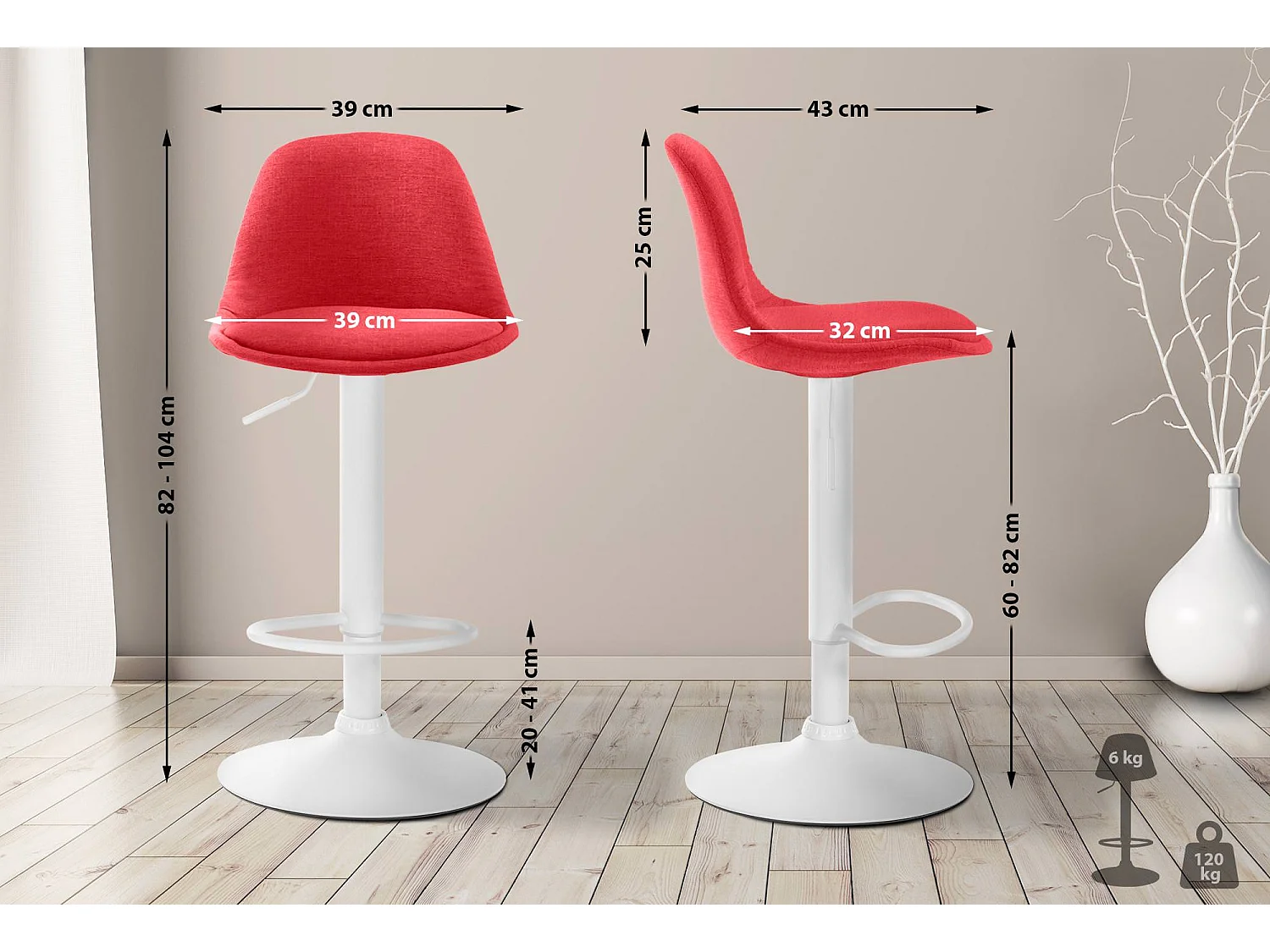 Tabouret de bar - Tissu & Métal - Rouge - Kiel