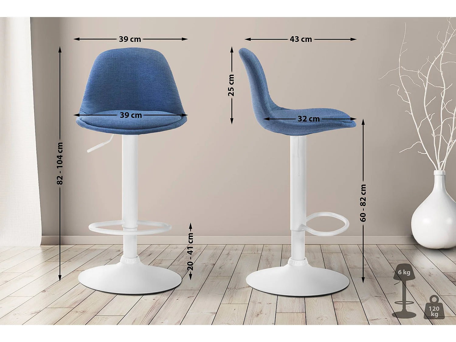 Tabouret de bar - Tissu & Métal - Bleu - Kiel