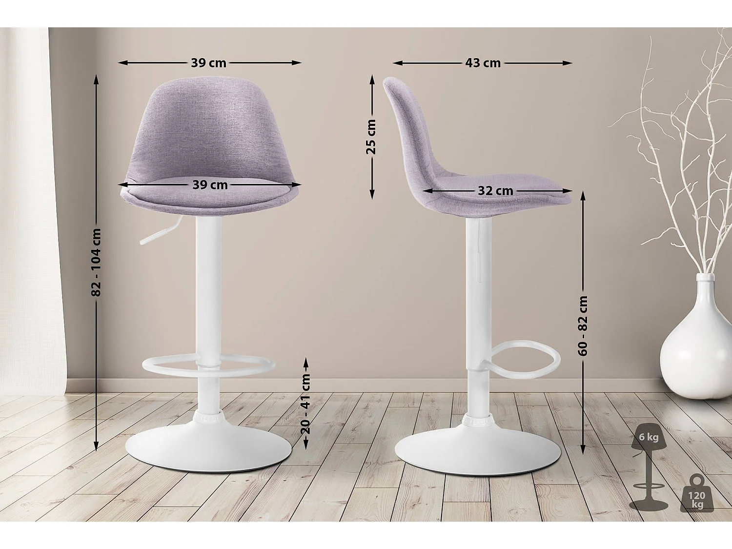 Tabouret de bar - Tissu & Métal - Gris - Kiel