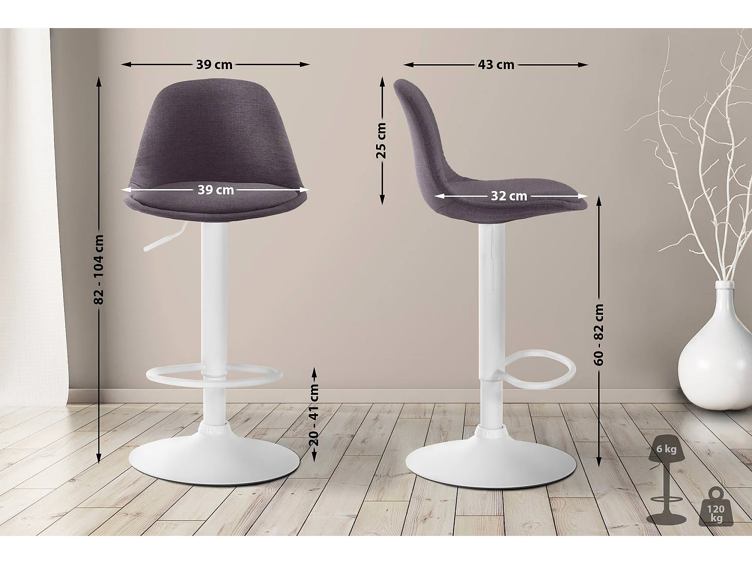 Tabouret de bar - Tissu & Métal - Gris foncé - Kiel