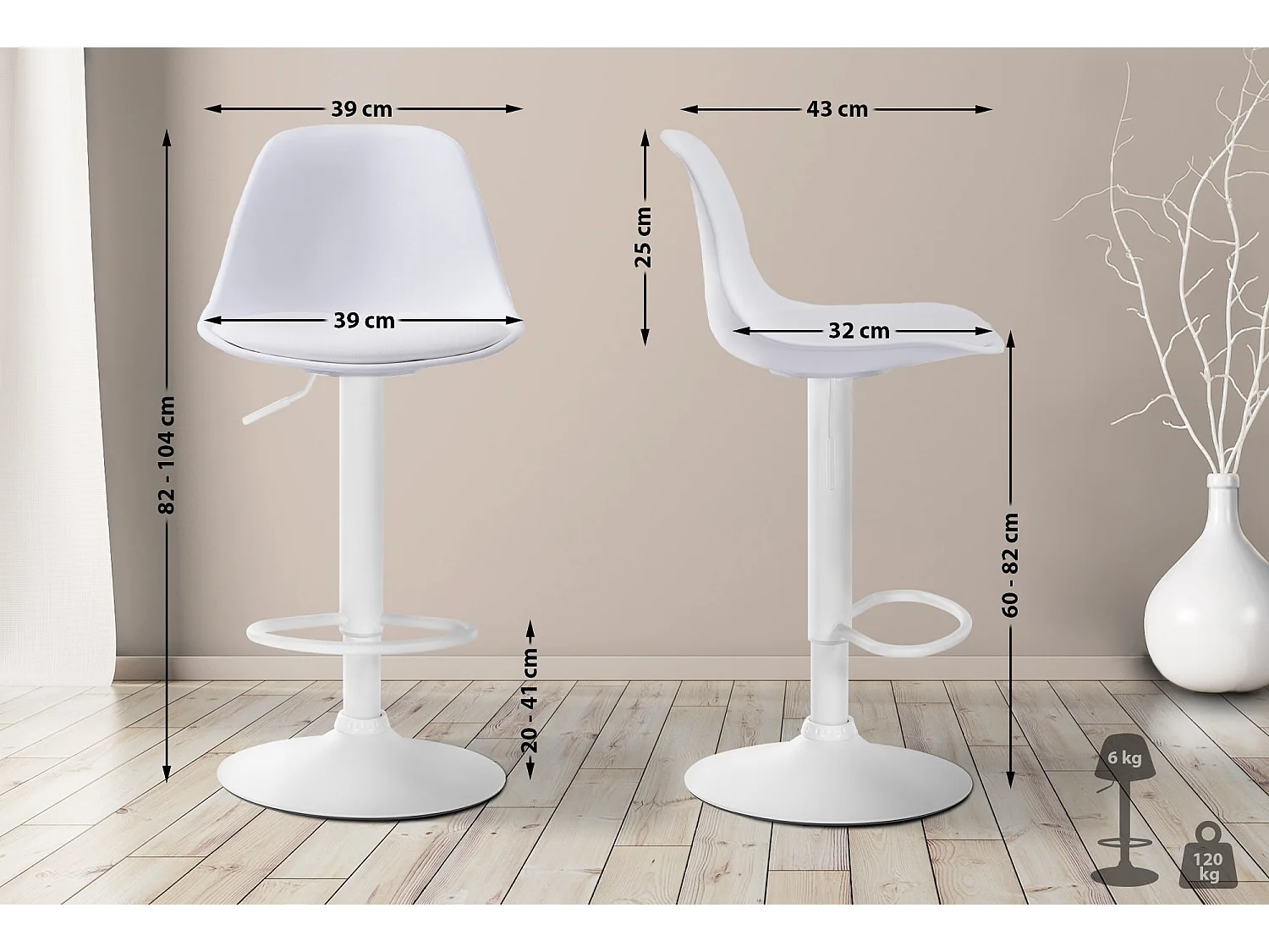 Tabouret de bar - Plastique & Métal - Blanc - Kiel