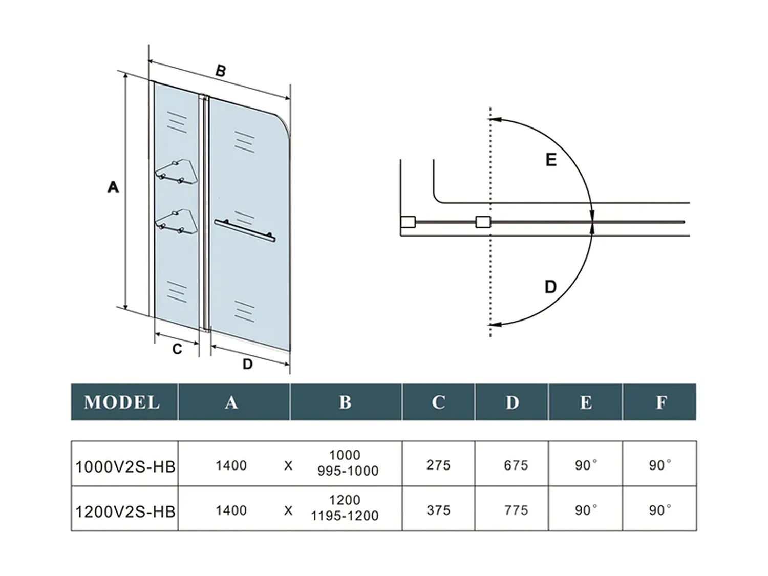 Mampara de bañera abatible-cristal templado 6 mm con 2 repisas y un toallero-(995-1000)x1400mm