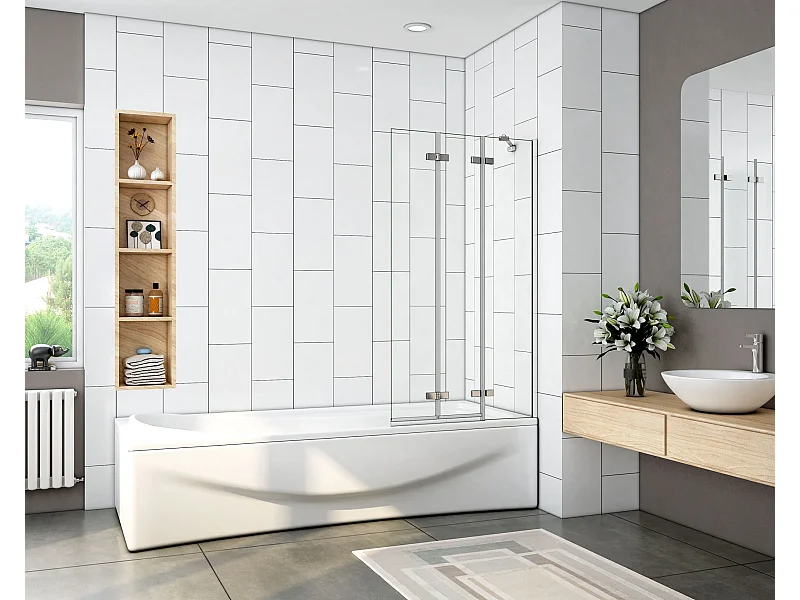 Mampara de bañera plegable-vidrio templado 6mm-(980-1000)x1400mm+barra soporte 350mm