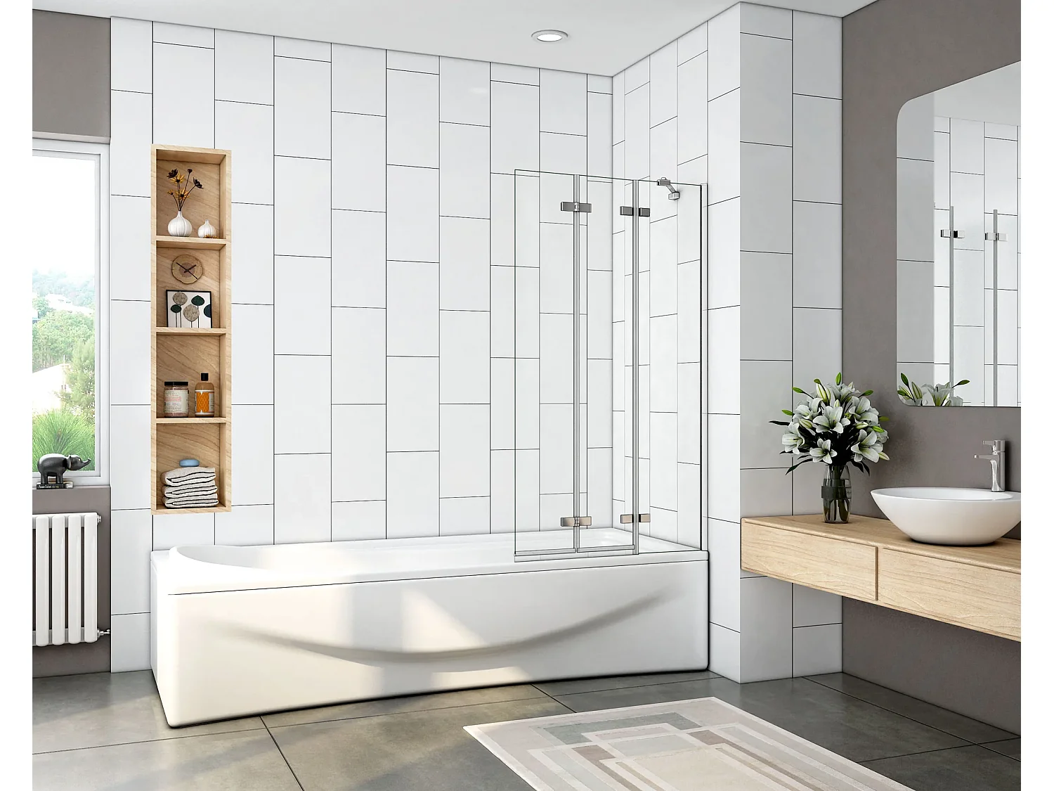 Mampara de bañera plegable-vidrio templado 6mm-(980-1000)x1400mm+barra soporte 350mm