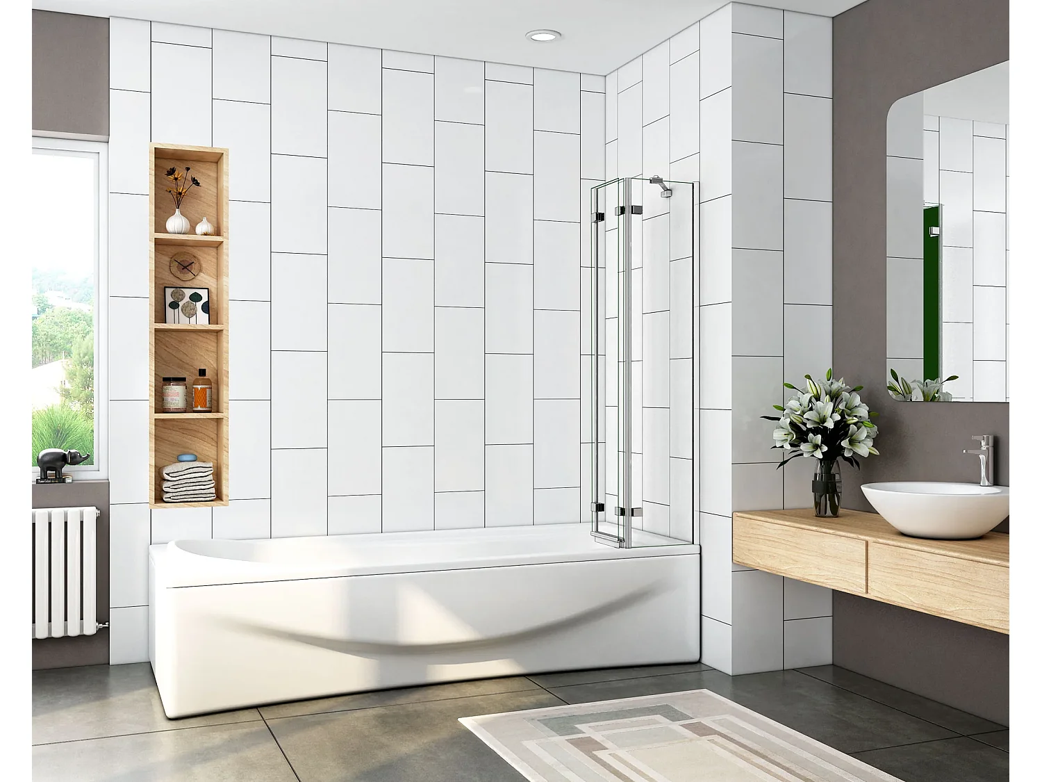 Mampara de bañera plegable-vidrio templado 6mm-(980-1000)x1400mm+barra soporte 350mm