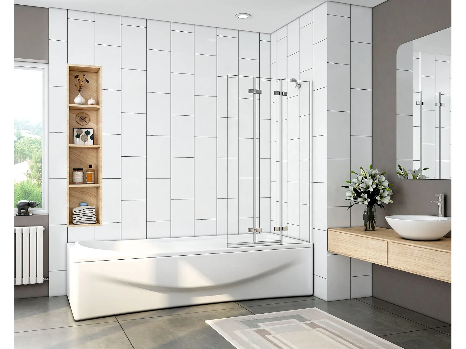 Mampara de bañera plegable-vidrio templado 6mm-(980-1000)x1400mm+barra soporte 350mm