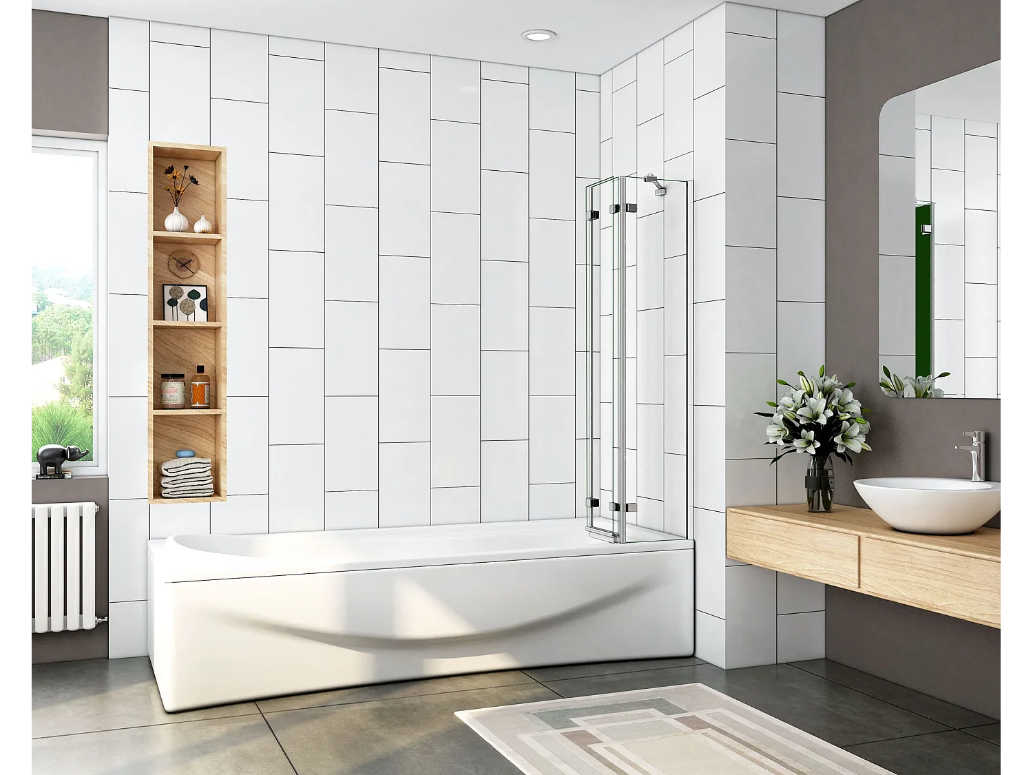 Mampara de bañera plegable-vidrio templado 6mm-(980-1000)x1400mm+barra soporte 350mm