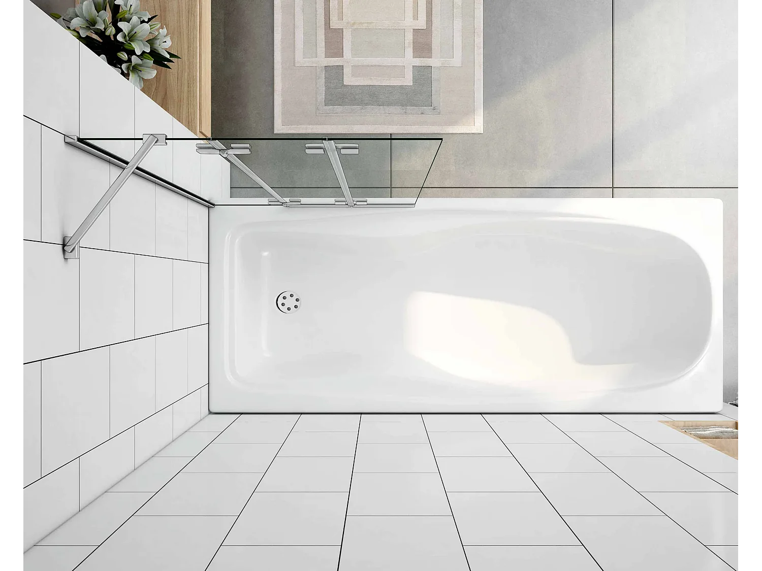 Mampara de bañera plegable-vidrio templado 6mm-(980-1000)x1400mm+barra soporte 350mm