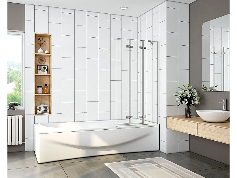 Mampara de bañera plegable-vidrio templado 6mm-(980-1000)x1400mm+barra soporte 350mm